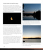 A page from Core Bushcraft by Schiffer Publishing, Ltd. displays four moon photos under varying skies with text explaining phase and illumination changes—vital wilderness knowledge for any outdoor survival guide.