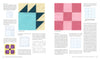 Designing for Foundation Paper Piecing by Schiffer Publishing, Ltd. features text and diagrams of quilt blocks like Bear’s Paw, blue arrowhead, pink squares, plus step-by-step quilting techniques, design tips, and paper piecing instructions.
